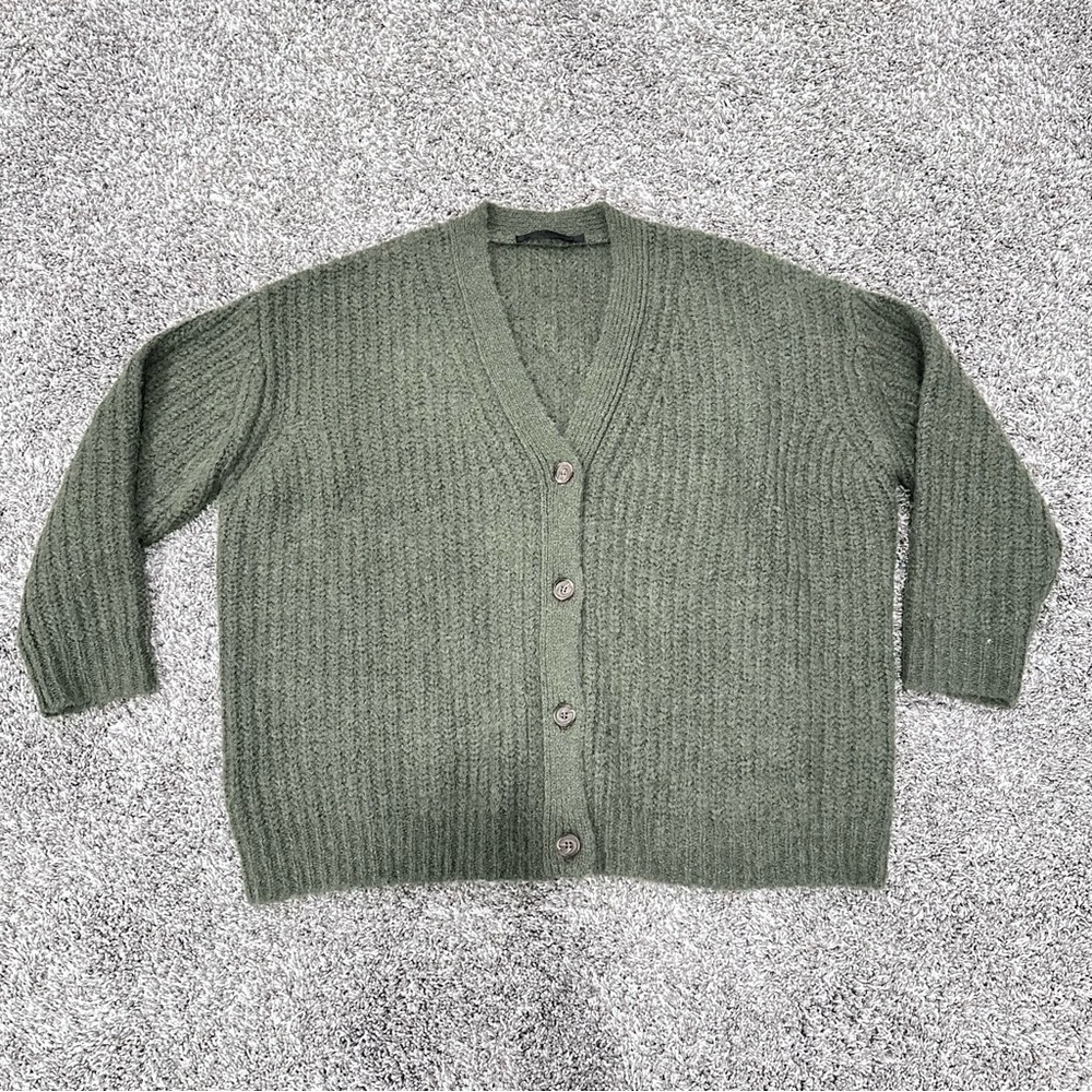 Jenni Kayne Cocoon Cardigan in Olive Green Knit Oversized Quiet Luxury Women's M